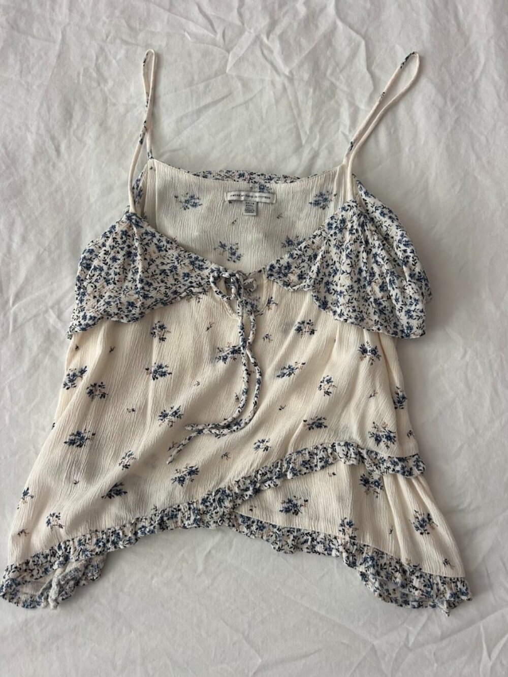 American Eagle Floral Flowy Crop Tank Top XS Blue White